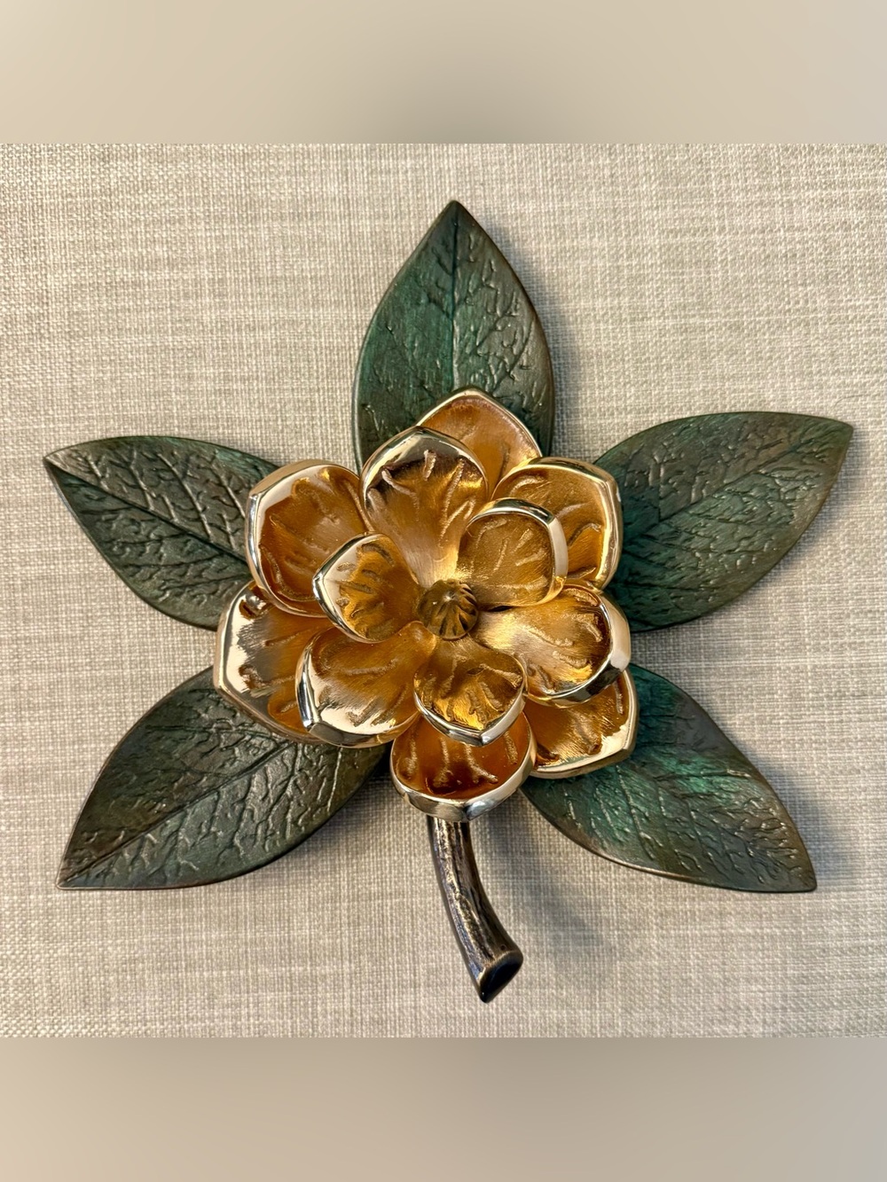 Vintage 1996 Signed Colby Smith Brass Magnolia Door Knocker-Patina Finish
